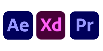 Logos de Adobe: After Effects, Xd, Premiere Pro, herramientas del Grado en Diseño Gráfico